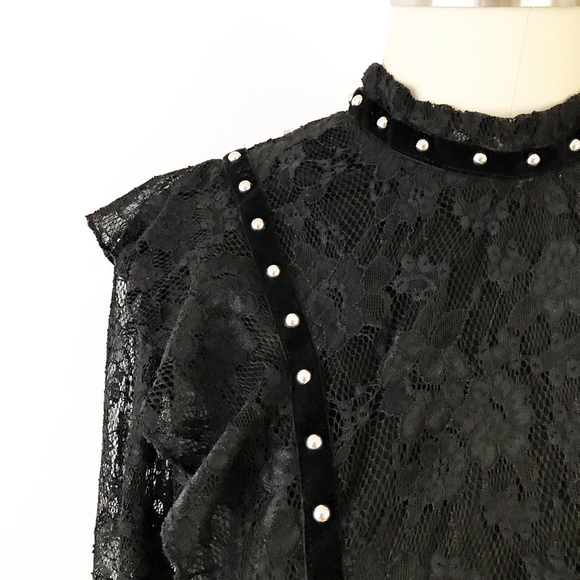 Black Gothic Lolita Studded Lace Ruffle Dress L592 - Picture 2 of 8